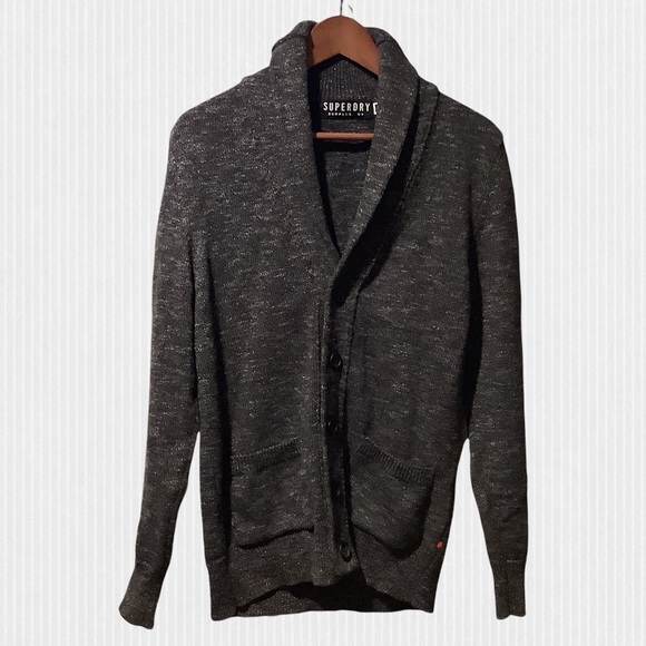 Superdry Other - Superdry Grey Marled Thick Cotton Blend Cardigan Sweater Size Medium